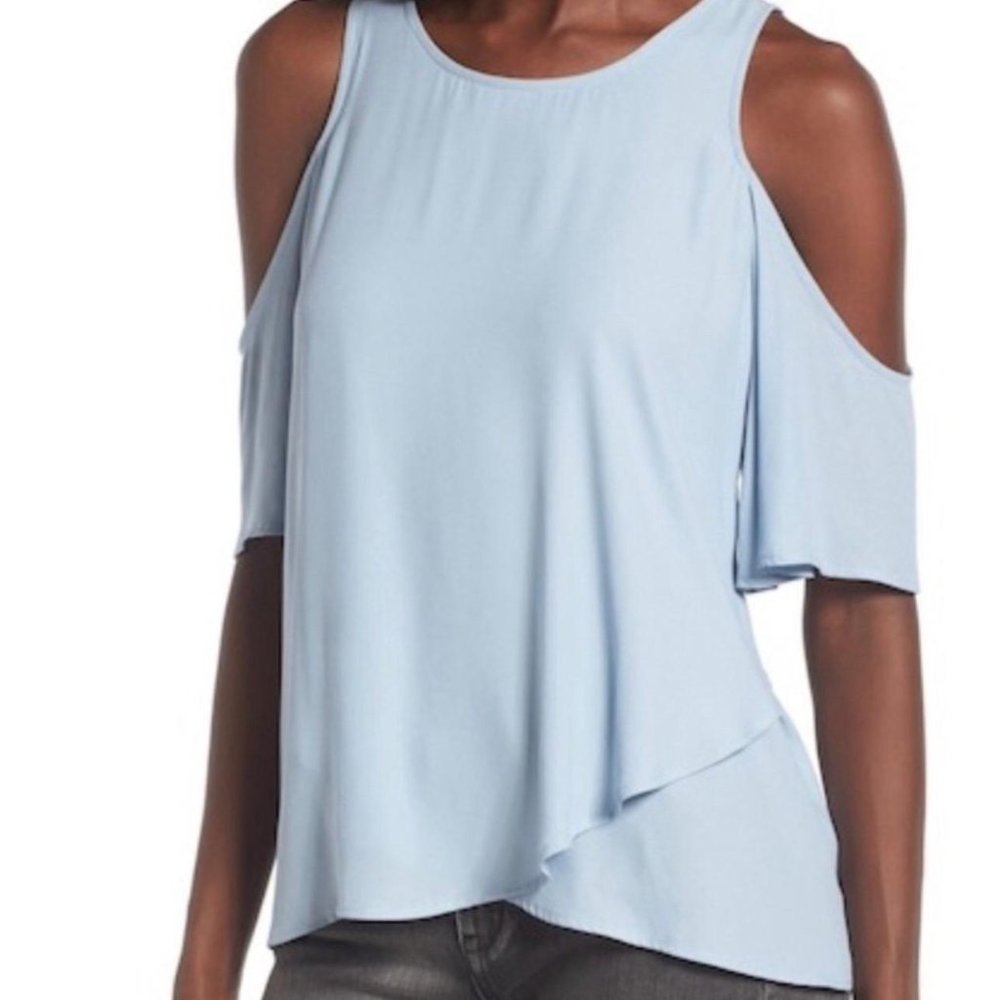 Lush Cold Shoulder Blouse Light Blue